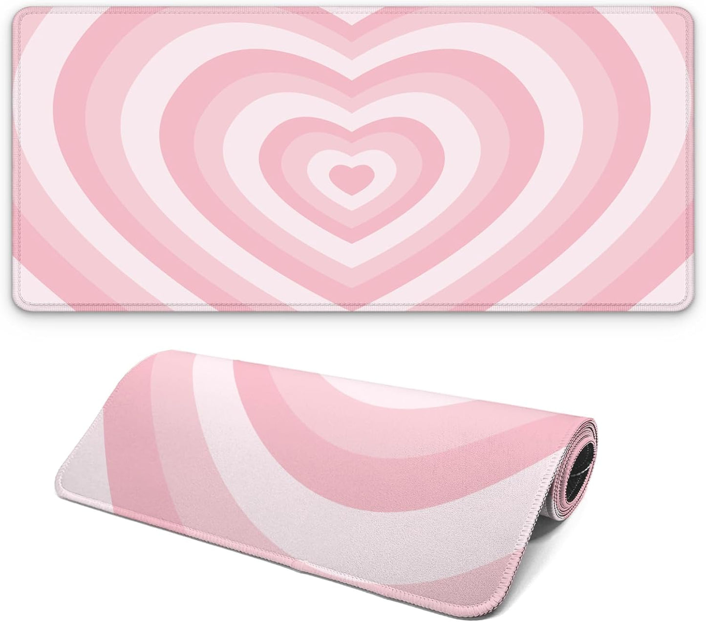 Gaming Mouse Pad with Non-Slip Base, Cute Mouse Mat with Stitched Edges for Keyboard and Mouse, Large Anime Mousepad for Computer, 31.5 x 11.8 inches (Pink Heart)