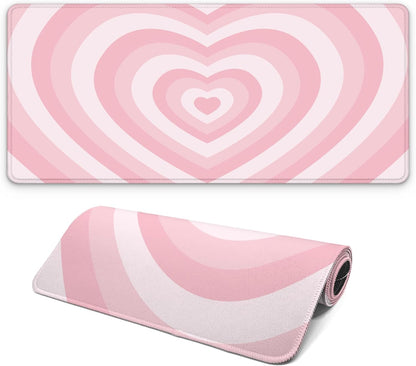 Gaming Mouse Pad with Non-Slip Base, Cute Mouse Mat with Stitched Edges for Keyboard and Mouse, Large Anime Mousepad for Computer, 31.5 x 11.8 inches (Pink Heart)