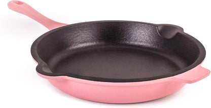 BergHOFF Neo 5Pc Enameled Cast Iron Cookware Set, 5qt., 8qt. Dutch Ovens, Matching Lids, Fry Pan 10 Inches, Fast, Evenly Heat, Oven Safe (Pink)