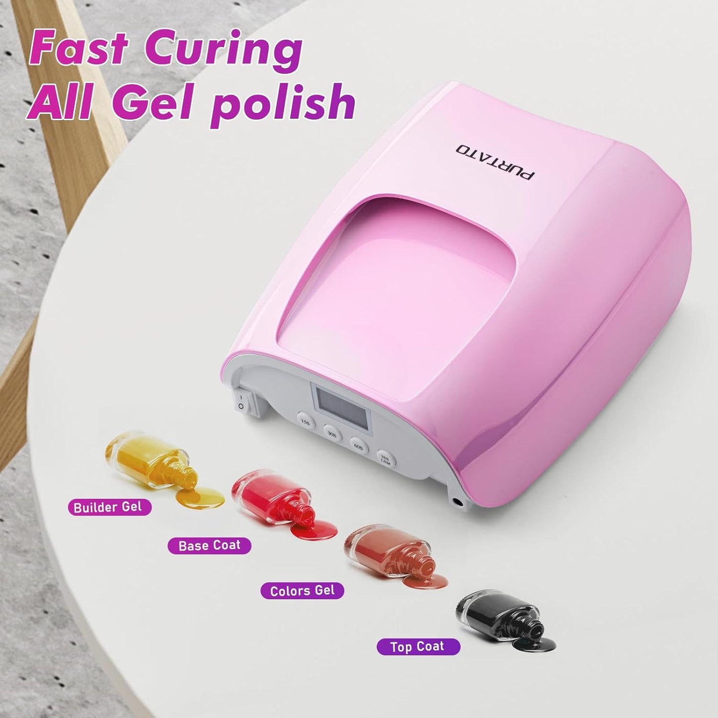 Purtato Professional Cordless Rechargeable UV LED Nail Lamp with 4 Timer Setting and 126W High Power Quick Drying Nail Dryer (Plating Pink)