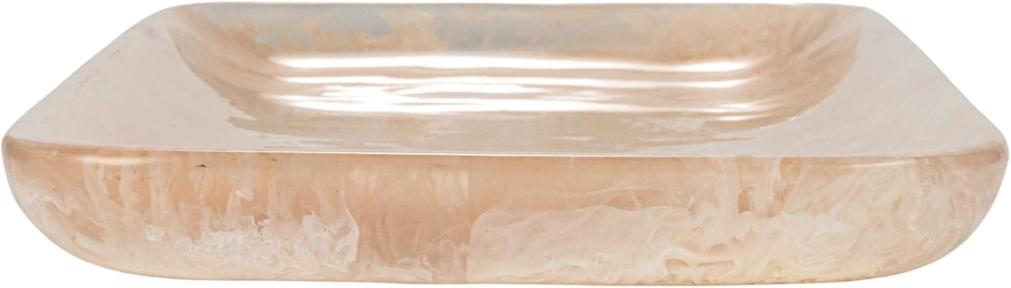 Creative Co-Op Matte Marbled Resin Tray, Blush Pink