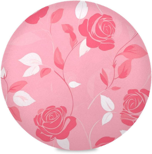 Floral Pattern Rose Peach Decorative placemat Round for Spring placemats Waterproof tapetes para mesa de comedor redondos 15.4x15.4in Set of 6