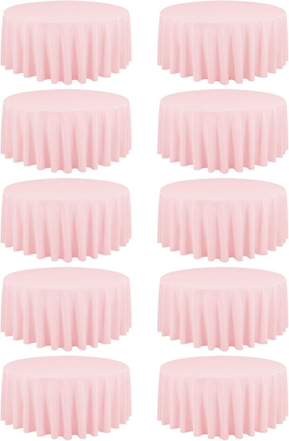 10 Pack Pink Round Tablecloths - 90 Inch, Polyester Table Cover, Stain and Wrinkle Resistant Washable Fabric, Perfect for Wedding Banquet Parties