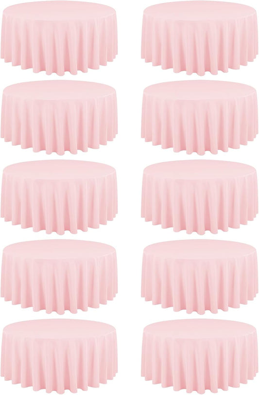 10 Pack Pink Round Tablecloths - 90 Inch, Polyester Table Cover, Stain and Wrinkle Resistant Washable Fabric, Perfect for Wedding Banquet Parties