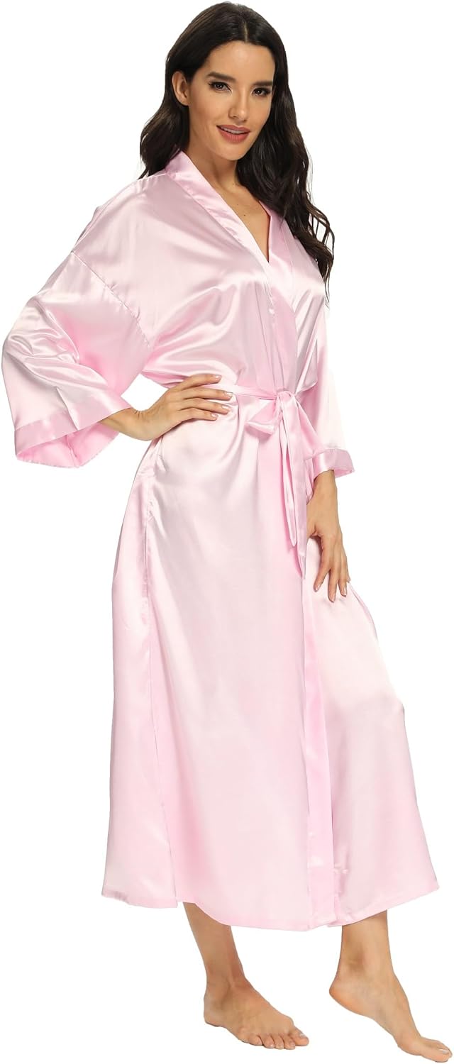 Women's Long Silk Robes Lightweight Long Satin Robes Full Length Sleepwear Dressing Gown