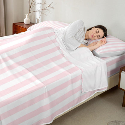 Feelyou White Pink Striped Bed Sheets Set Full Size Striped Deep Pocket Fitted Sheet Geometric Bedding Sets Basic Simple Soft Bed Set 4Pcs with 2 Pillow Cases