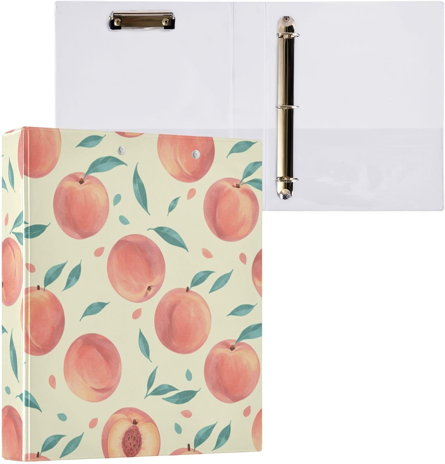 3 Ring Binder Pastel Color Peach Fruit 1.5 inch Binders Three Ring Binders with Clipboard Fit 8.5'' x 11'' Paper 3 Interior PVC Clear Pockets for Office Supplies
