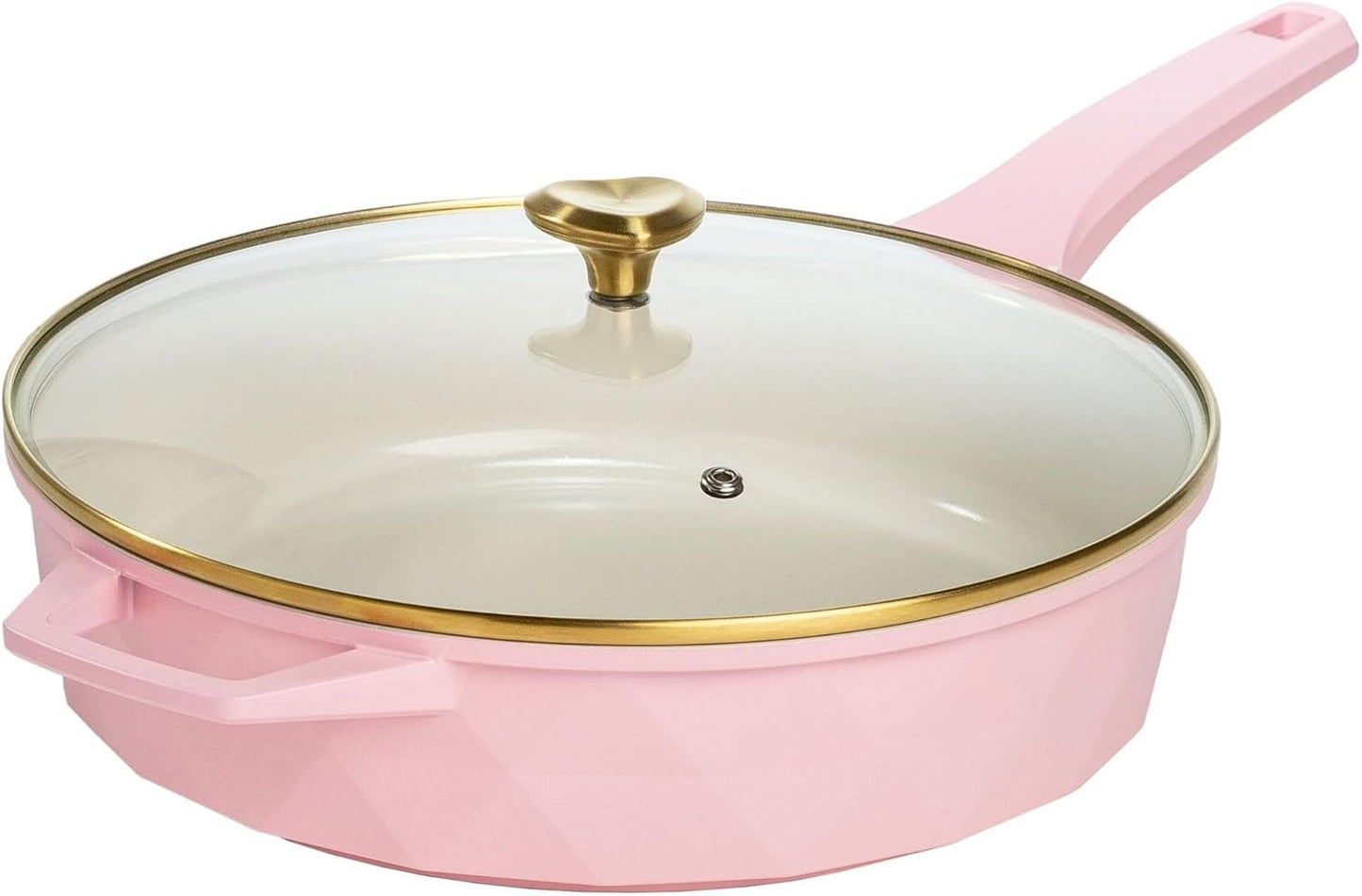 4 Quart Cast Aluminum Cooker, Pink - Jumbo Skillet Pan for One-Pan Meals, Nonstick Saute Pan with Lid, Versatile Kitchen Cookware for Entrees & Vegetables