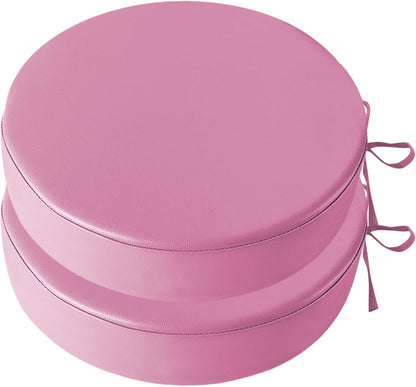 Outdoor Chair Cushions Set of 2 Waterproof Round Seat Cushions with Ties PU Leather Furniture Cushions for Patio Furniture Pink, 16x16x2IN