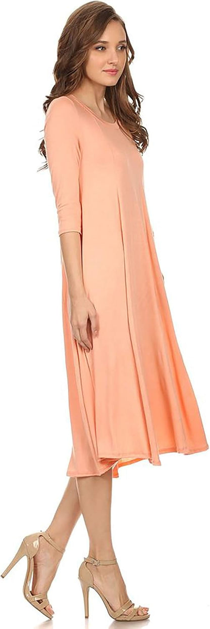 Women's Casual Basic Comfy 3/4 Sleeve Flare A-line Midi Long Maxi Dress(S-3XL)