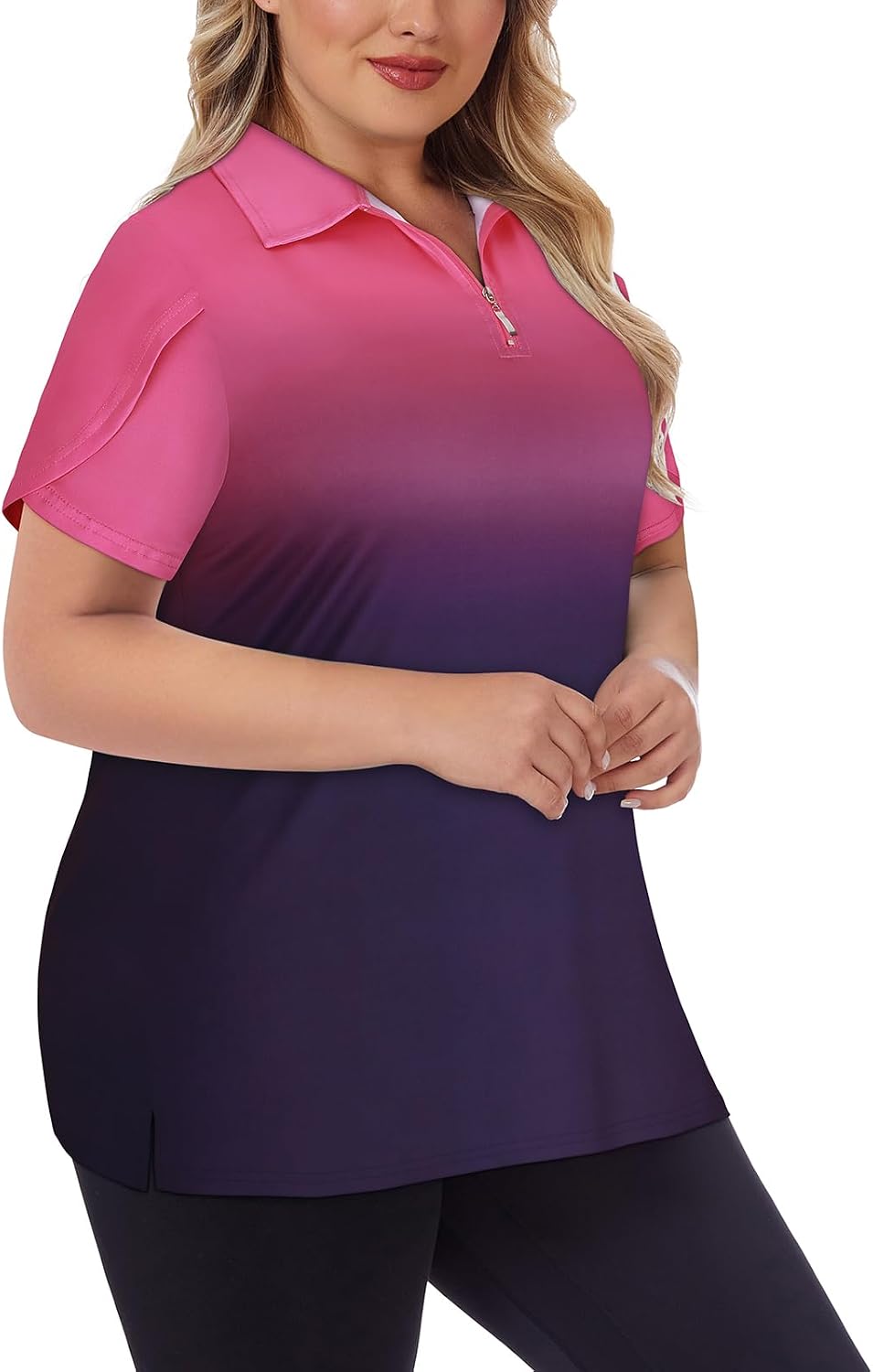 Tanst Sky Women's Plus Size Golf Polo Shirts Zip Up Short Sleeve Tops Loose Fit UPF 50+ Tennis Workout Apparel XL-5XL