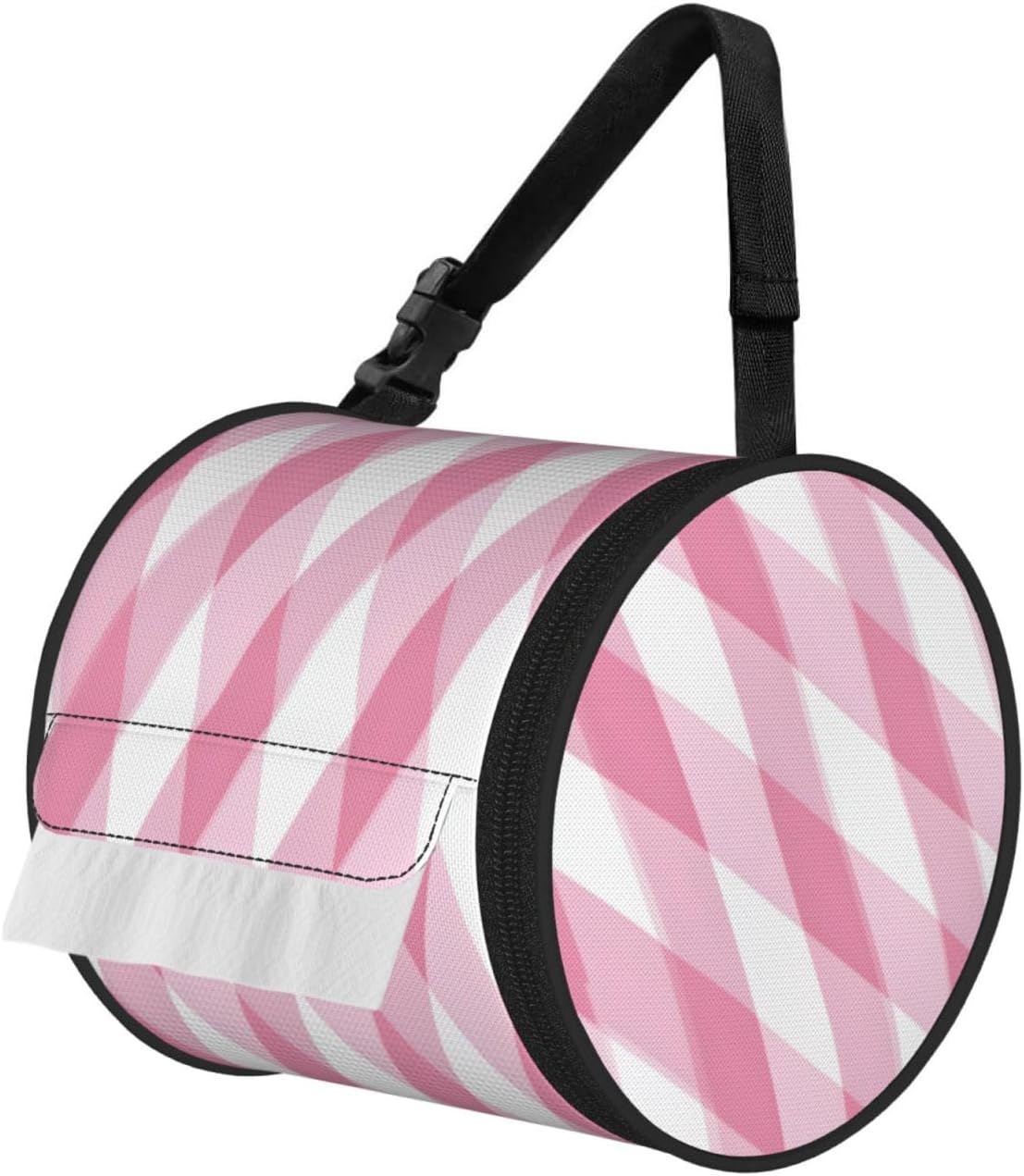 Oxford Cylinder Tissue Holder, Round Tissue Container Pink Plaid Pattern - 6.3''X6.3'' Portable Toilet Paper Roll Cover Tissue Box for Home Car Camping Office Travel
