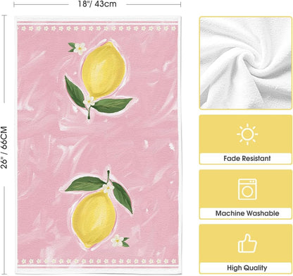 Artoid Mode Pink Lemons Leaves Flowers Summer Kitchen Towels Dish Towels, 18x26 Inch Farmhouse Spring Decoration Cleaning Set of 4