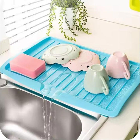 17.6x12'' Kitchen Dish Drain Board & Drying Rack Tray with Built-in Drain Lip – Sturdy Plastic Drying Pad for Countertop, Prevents Water Buildup, Easy to Clean