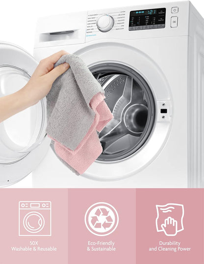 Fantasticlean Microfiber Cleaning Cloth Roll -30 Pack, Tear Away Microfiber Towels, 12" x 12", Reusable, Washable, Scratch Free, Ultra Absorbent Dishcloth for All-Around Cleaning Supplies (Pink)