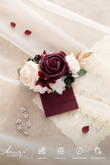 Ling's moment Pocket Boutonniere Single, Boutonniere for Men Groom for Wedding, Prom, Homecoming, Anniversary, Graduation, etc.Marsala Blush, 6" W x 5" H