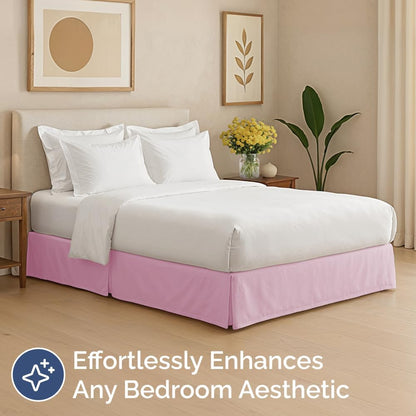Pleated Bed Skirt Twin Size - 3 Sided Pleated Bed Skirt Twin - Soft, Easy Fit with 12 Inch Tailored Drop - Hotel Quality, Wrinkle Free & Fade Resistant - for Women, Men, Kids and Teens - Light Pink