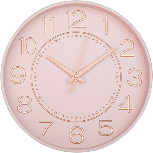 HZDHCLH 10 inch Small Wall Clocks Battery Operated,Silent No Ticking Clock for Wall,Modern Quartz Wall Clock for Living Room Bedroom Kitchen Office School Classroom Decor (Pink& Rosegold)