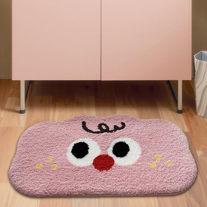 Ankah Funny Face Bath Mat, Bathroom Plush Shower Rugs, Non-Slip Rubber, Light-Weight, Dries Fast, Stain-Resistant and Easy-Care, Versatile Bath Mat Perfect for Bathtub, Shower, 15.8" x 23.6", Pink