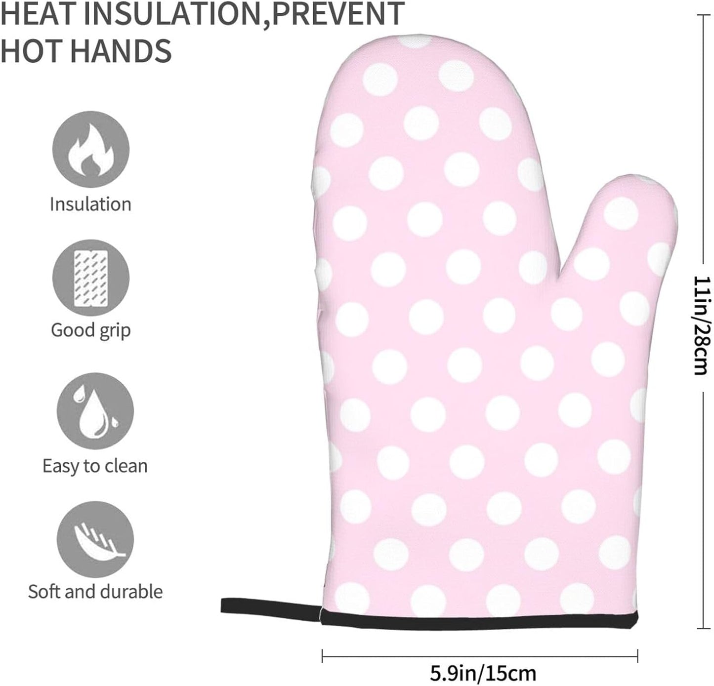 Light Pink Polka Dot Print A Oven Mitts for Women, Cute Kitchen aid Oven Mitts Heat Resistant with Cotton Lining