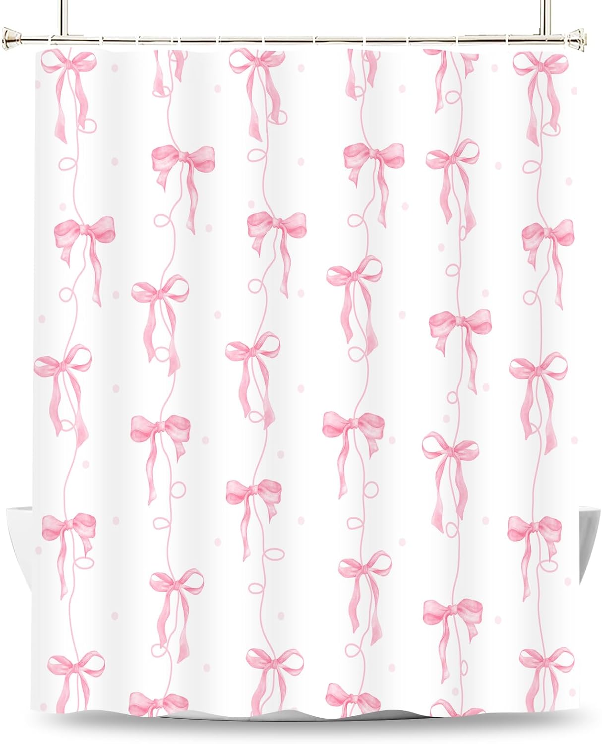 Pink Bow Shower Curtain, Girly Cute Coquette Preppy Aesthetic for Teens Girls Bathroom Decor Curtains with 12 Hooks, 72x72 inches