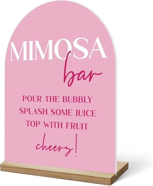 Mimosa Bar Sign For Table, Pink Minimalist Acrylic Mimosa Bar With Base Supplies For Baby Shower Bridal Shower, Decorations For Wedding Bachelorette Engagement Party, Welcome Sign Stand For Party -15