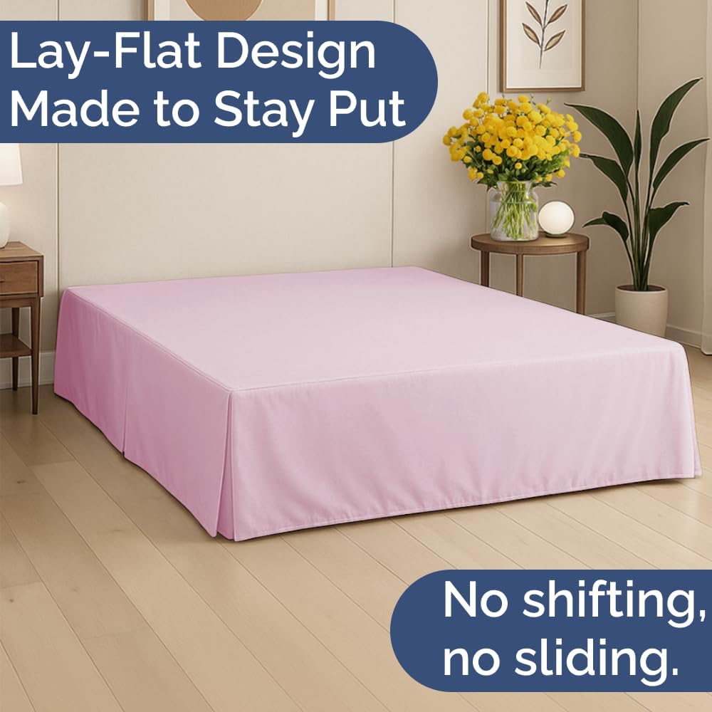 Pleated Bed Skirt Twin Size - 3 Sided Pleated Bed Skirt Twin - Soft, Easy Fit with 12 Inch Tailored Drop - Hotel Quality, Wrinkle Free & Fade Resistant - for Women, Men, Kids and Teens - Light Pink