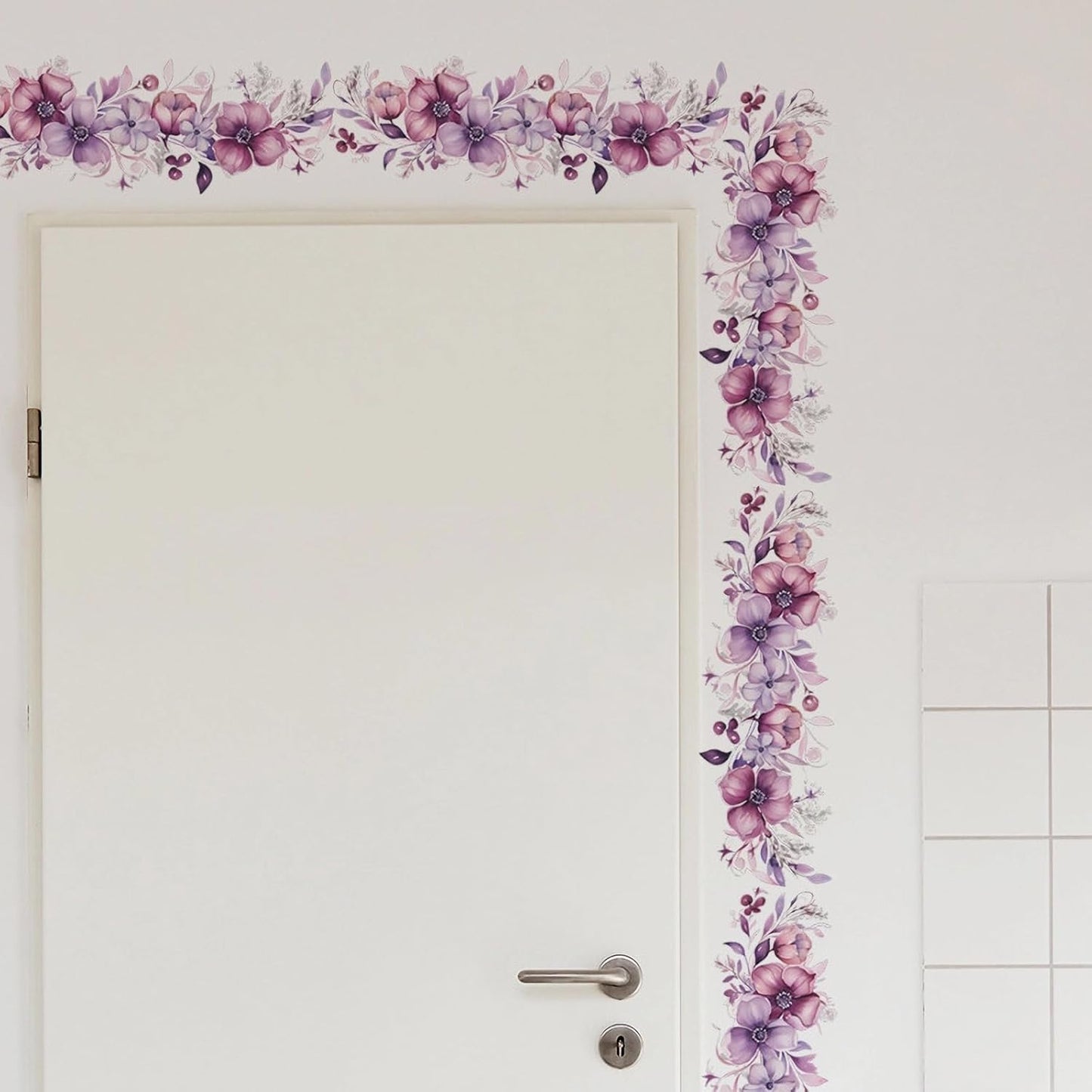 Romantic Purple-Pink Flower Vine Wall Stickers, sacinora Botanical Floral Art Peony Rose Daisy Wall Decals Removable Vinyl Peel and Stick for Living Room Bedroom Bathroom Kitchen Decoration
