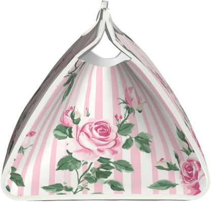 Pink Striped Rose Pattern Tissue Box Cover Rectangle Pu Leather Tissue Box Holder for Car Bathroom Bedroom Desk Tabletop Decor