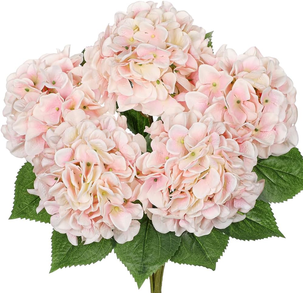 Hollyone Light Pink Hydrangea Artificial Flowers Large Artificial Hydrangeas Silk Flowers for Home Decor Indoor Wedding Flowers Bouquets Faux Flowers Kitchen Centerpiece Table Decorations