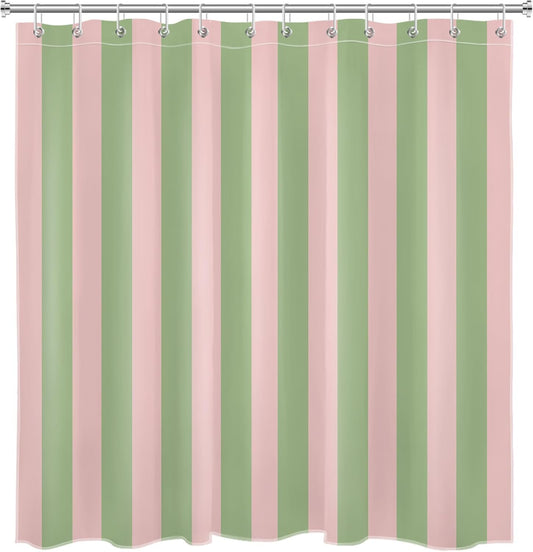 EOBTAIN Pink and Green Striped Shower Curtain for Bathroom Modern Abstract Minimalist Vertical Stripe Shower Curtain with 12 Hooks Vintage Aesthetic Bathroom Curtains Shower Set 72x72 Inch