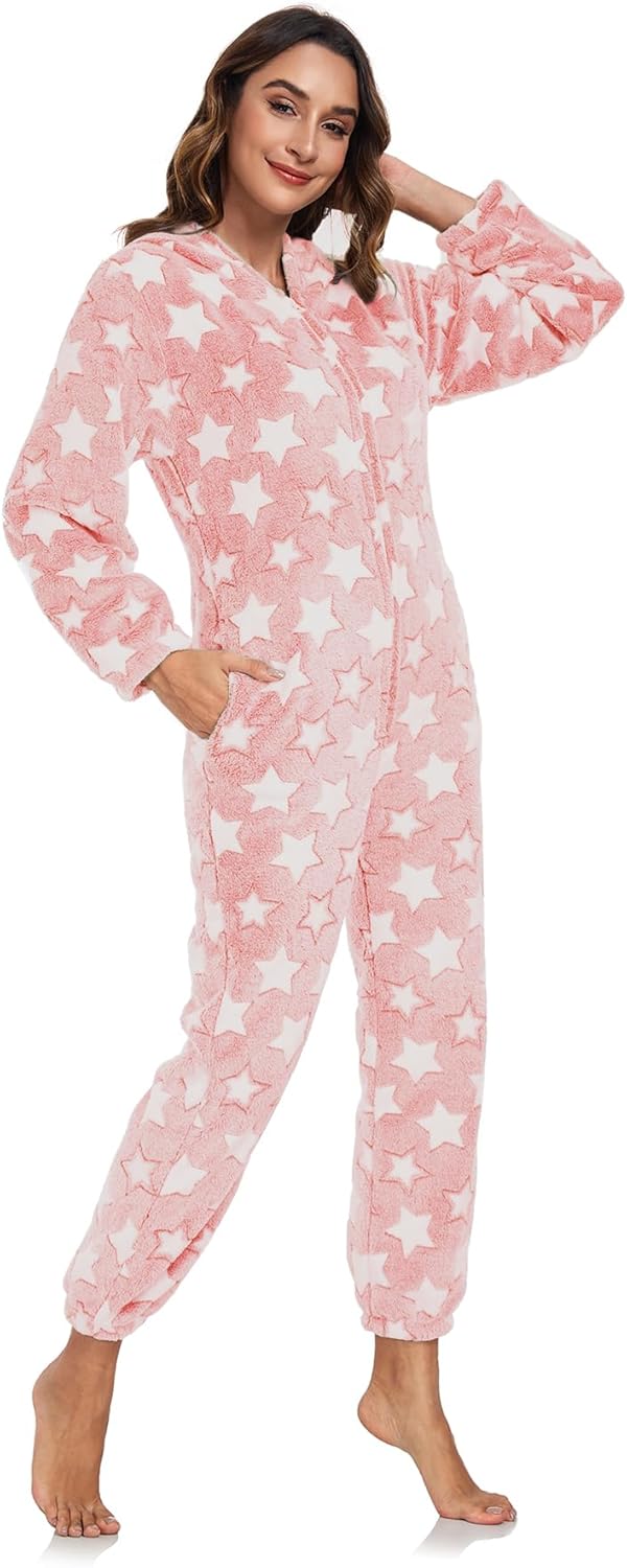 RONGTAI One-piece Women Robes with Star Plush Long Bathrobe for Women, Warm and Soft for Birthday Holiday Gifts