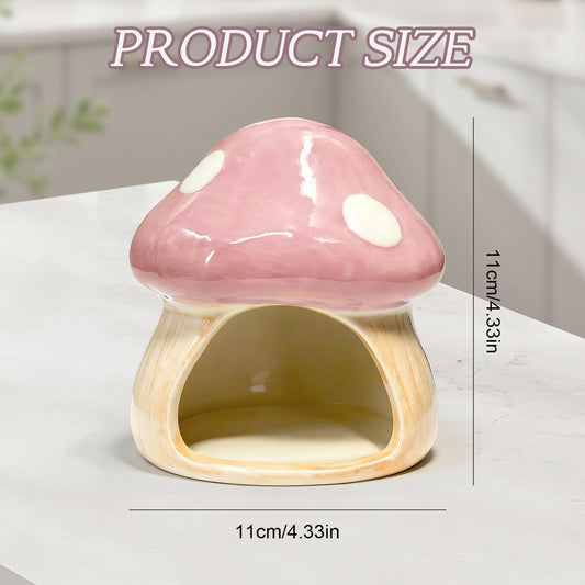 Betta Fish Tank Accessories, 4.33'' × 4.33'' Ceramic Mushroom House Aquarium Decor - Cute Pink Hideout Cave Ornament for Small Fish, Shrimp, Goldfish, Hamsters & Reptiles (Pink)