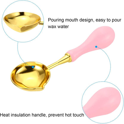 PATIKIL 4" Wax Seal Spoon, Wax Sealing Melting Spoon Brass Vintage Wooden Handle for Wax Seal Stamp Envelope Art Craft, Pink/Golden