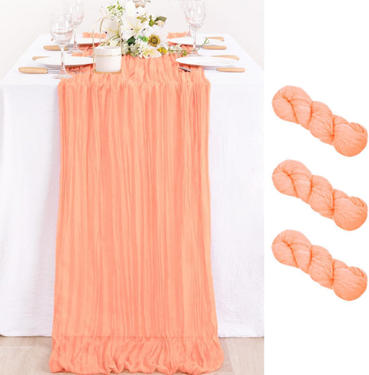 MLMC 3 Pack Peach Cheesecloth Table Runner 10ft Summer Rustic Gauze Cheese Cloth Table Runner 35x120 Inches for Wedding Bridal Baby Shower Party Decor