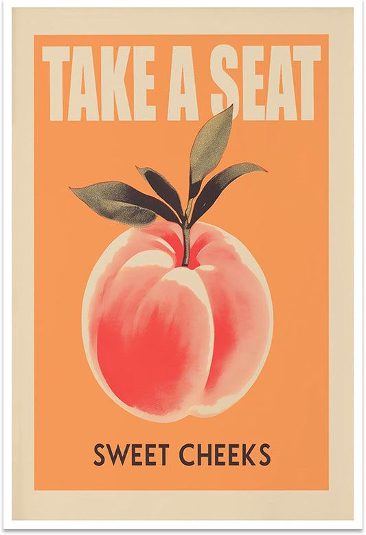 Funny Take A Seat Sweet Cheeks Painting Print Pink Peach Bathroom Canvas Wall Art Vintage Food Fruit Posters Humorous Farmhouse Sign Minimalist Decor Picture for Home Restroom 12x16inch Unframed