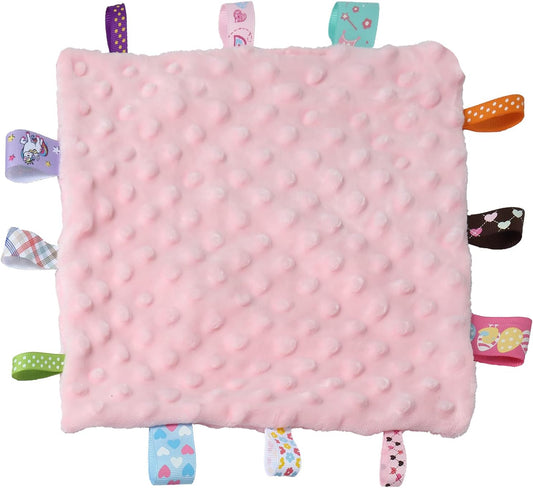 CREVENT Tag Security Blankets for Babies, Soft Small Loveys for Girls, Baby Comforter Sensory Blanket, Great Gifts for Birthday Baby Shower 10"X10" (Pink, Crib)