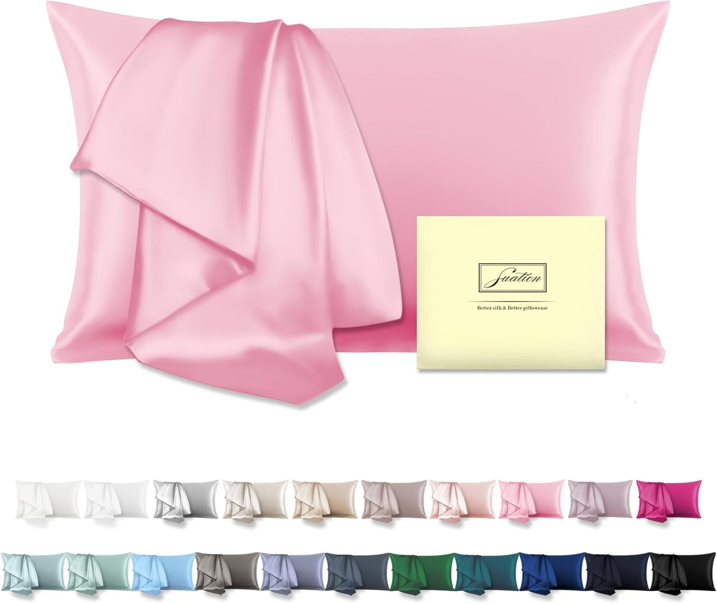 Mulberry Silk Pillowcase for Hair and Skin Standard Size 20"X 26" Pillow Case with Hidden Zipper Soft Breathable Smooth Cooling Silk Pillow Covers for Sleeping (Pink,Standard,1Pcs)