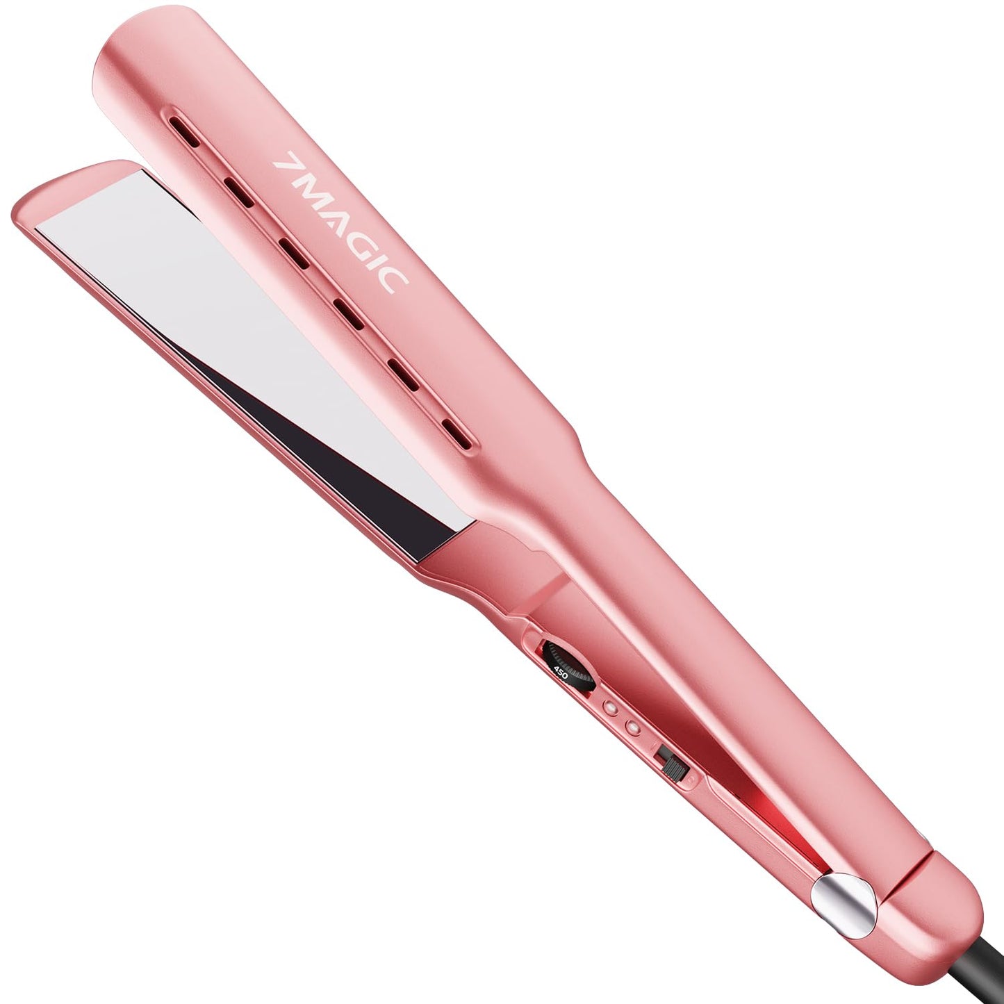 7MAGIC 1.7" Nano Titanium Wide Flat Iron Hair Straightener for Thick Hair, 15s Fast Heating with MCH Technology for Smooth & Sleek Results, Damp to Dry Styling, Dual Voltage 110-220V, Pink