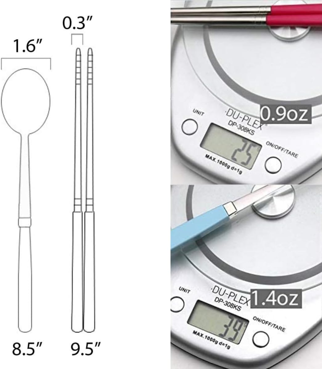 Modern Stainless Steel Spoon and Chopsticks Set of 2 – Lightweight, Dishwasher Safe, Reusable Premium Flatware for Daily Dining, Party, Event or Gift, Made in Korea (Soft Pink)