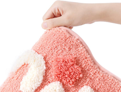 Flower Bath Mat, Cute Funny Pink Textured Floral Plant Bathroom Rug, Plush Soft, Highly Absorbent, Non-Slip, Machine Washable for Shower, Bathtub Side and Doormat, 17.71" x 27.56", Smile