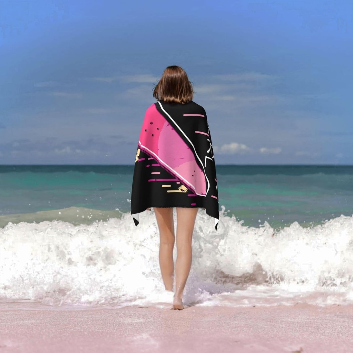 Pink Skateboard Skater Girl Bath Towels Absorbent Microfiber Quick Dry Large Bathroom Towel Soft Lightweight 52x32 in for Home Gym Beach Travel