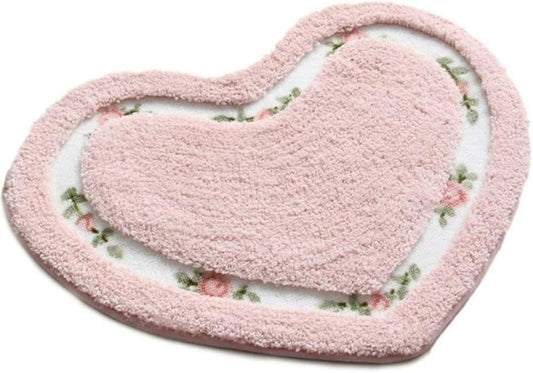 Floral Rose Heart Shape Bathroom Mat Rug Floor Decoration Carpet, Soft Bathroom Rugs Mat Non Slip Door Mat Floor Mat for Home Kitchen, Living Room,Toilet (Pink)