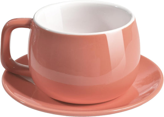 ionEgg Porcelain Coffee Cup with Saucer 270ml/9oz, Minimalist Design, Perfect for Latte, Cappuccino, and Tea, Pink