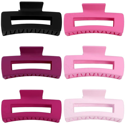 Sisiaipu 4 Inch Big Hair Claw Clips 6 Pcs Large Claw for Thick Hair Square Hair Clips for Women Rectangle Hair Clips Nonslip Acrylic Banana Jaw Clips Hair Accessories for Girls (Pink Purle)