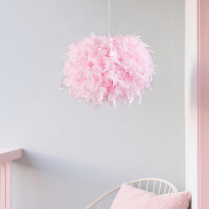 NZV Pink Feather Pendant Lights for Bedroom Romantic Feathers Light Fixture Pink Chandelier Girls Room Modern Hanging Ceiling Lighting for Dining Room Kitchen Island Foyer Hallway (Diameter 11.8in)