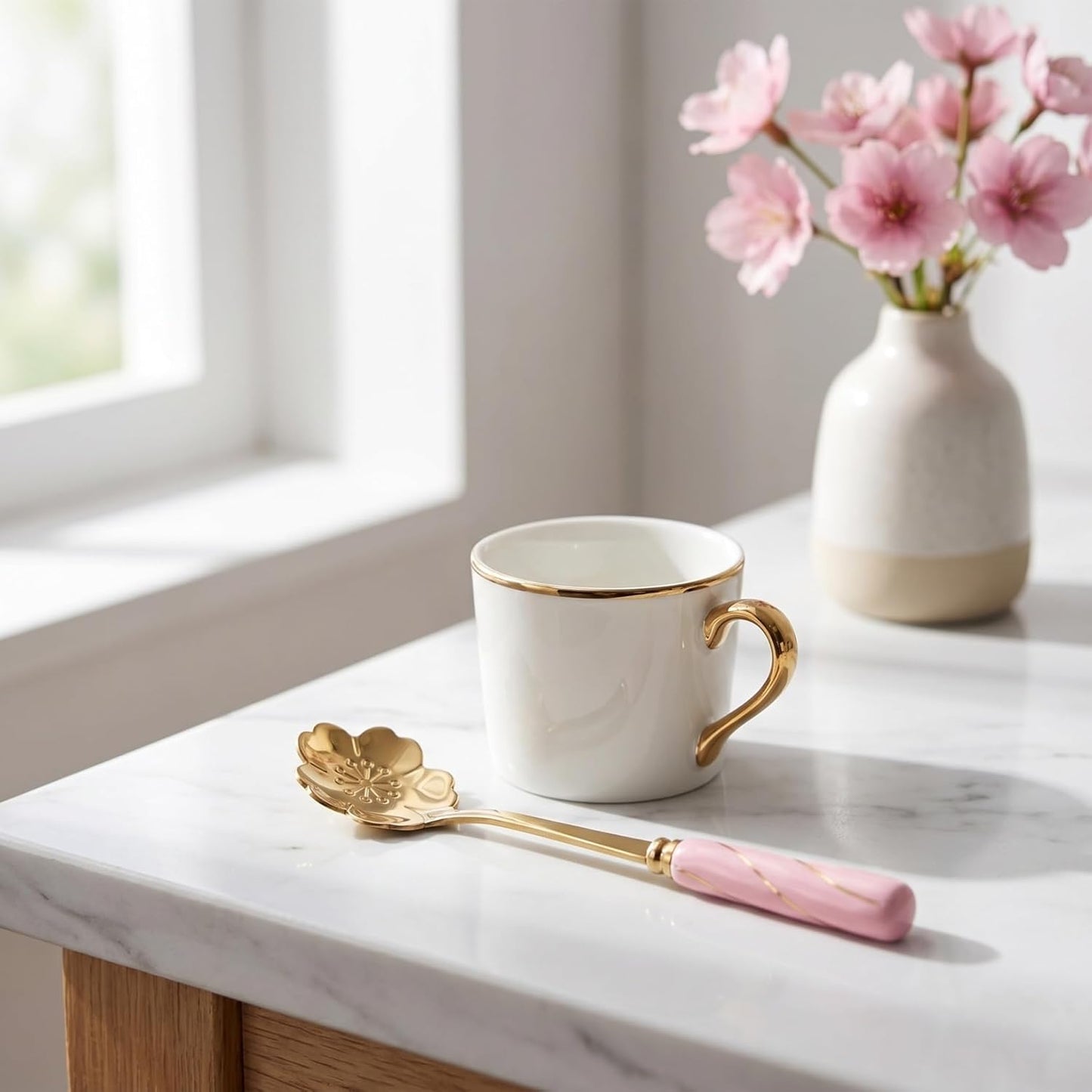 DOITOOL 4pcs Stainless Steel Coffee Spoon Flower- shaped Spoons Tea Sugar Spoon Dinner Espresso Spoons for Dessert Cake Mixing Drinks Appetizer (Pink)