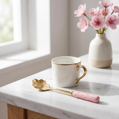 DOITOOL 4pcs Stainless Steel Coffee Spoon Flower- shaped Spoons Tea Sugar Spoon Dinner Espresso Spoons for Dessert Cake Mixing Drinks Appetizer (Pink)