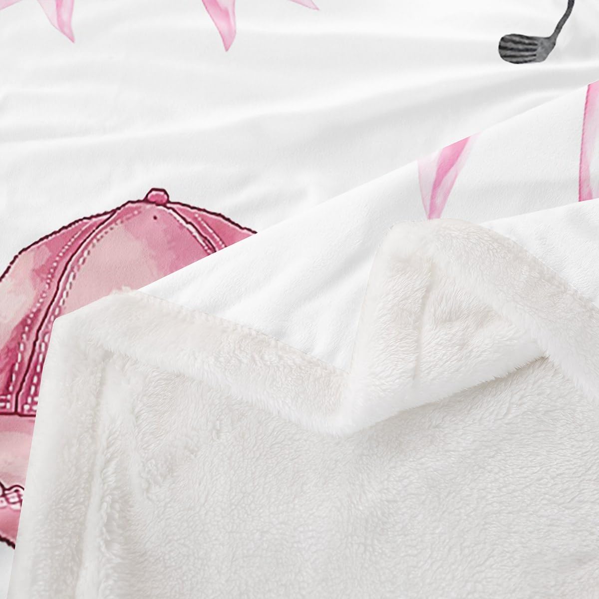 Kawaii Bow Throw Blanket,Girls Golf Bowknot Bed Plush Blanket for Kids Boys Girls Teens,Cartoon Golf Club Fleece Throw Blanket for Sofa Room Decor,Girly Sport Pink White Bed Blanket,40"x50"