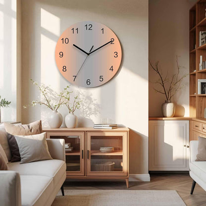 Ombre Abstract Gradient Coral Pink and Gray Wall Clock Battery Operated Non-Ticking 12" Round Wood Clocks, Kitchen Wall Clock for School Bathroom Living Room Home Office Wall Decor
